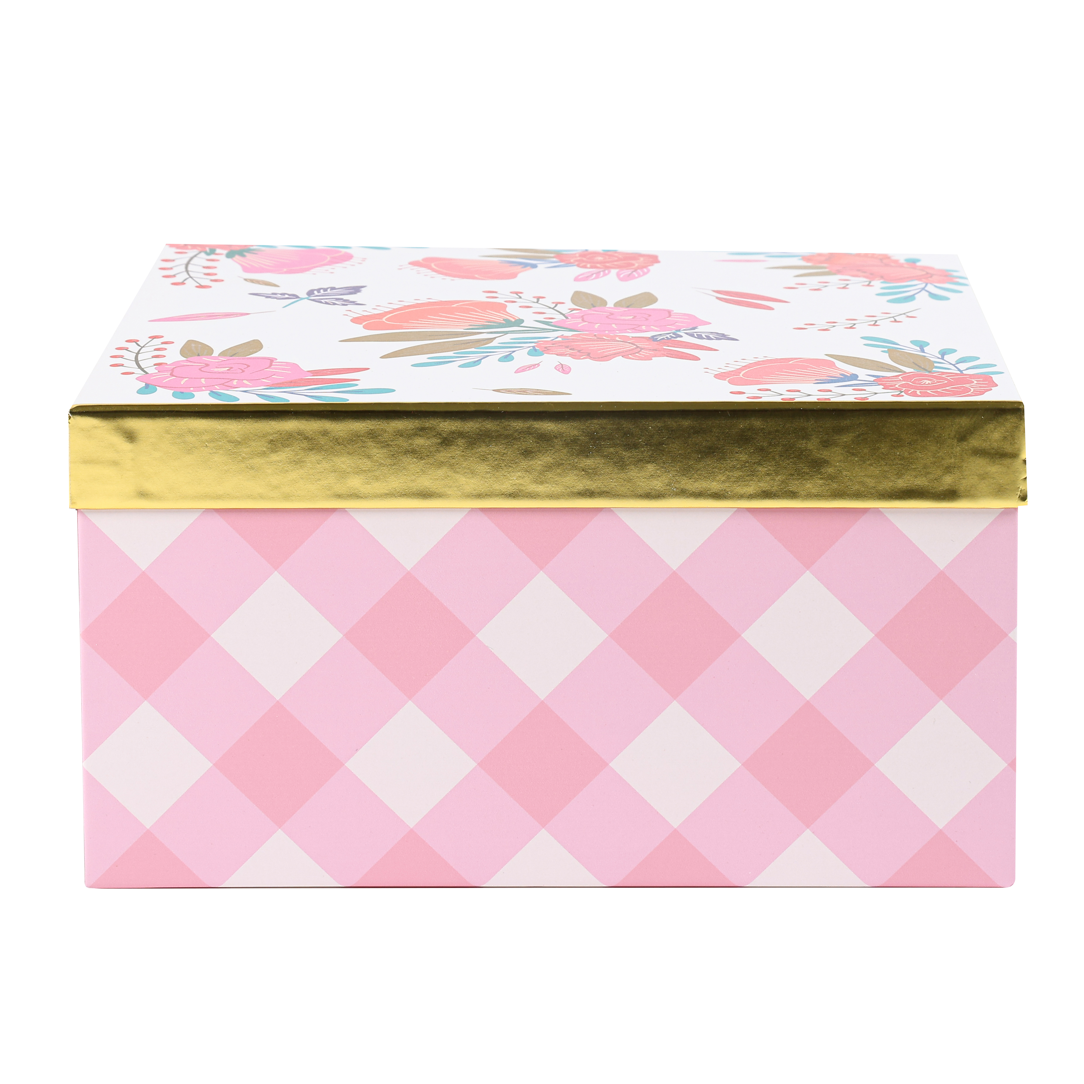 Pink And White Plaid Flower Heaven And Earth Cover Paper Box GB009